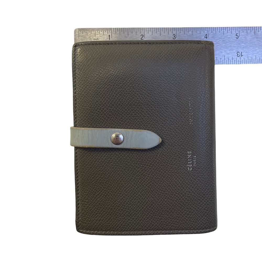 Celine Vintage Wallet Gray Leather Snap Strap Medium Wallet Blue Interior Italy - Picture 10 of 16